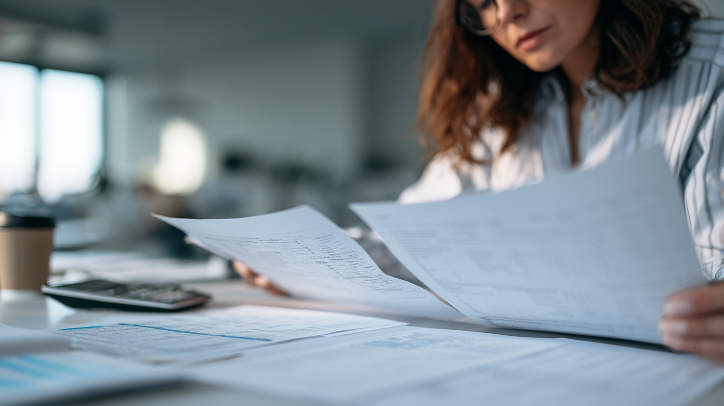 HR-Manager vergleicht drei Kostenübersichten zur Umsetzung der Entgelttransparenzrichtlinie am Schreibtisch