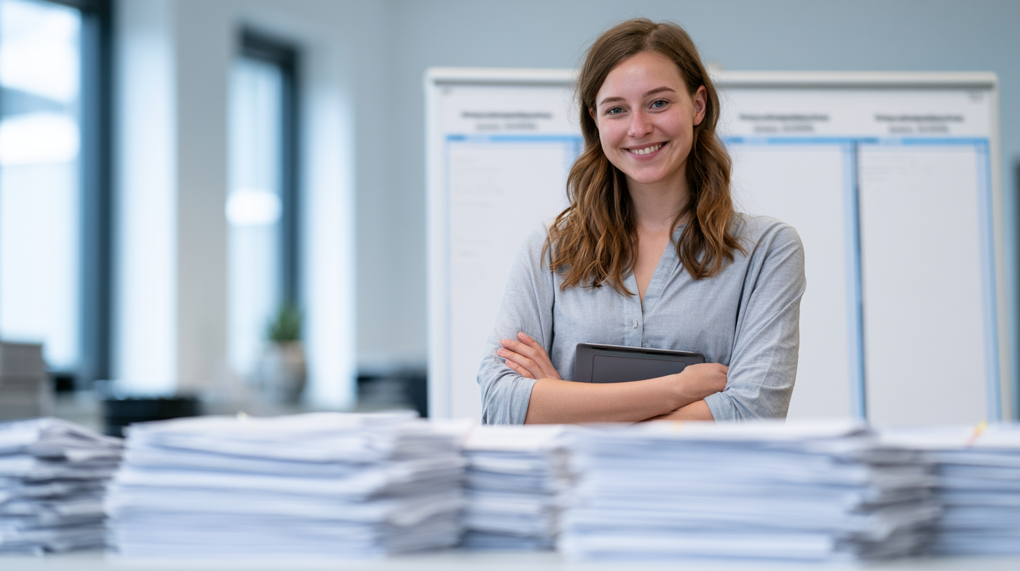 HR-Managerin strukturiert an einem Whiteboard mit vier Spalten die Datensammlung für die Entgeltanalyse